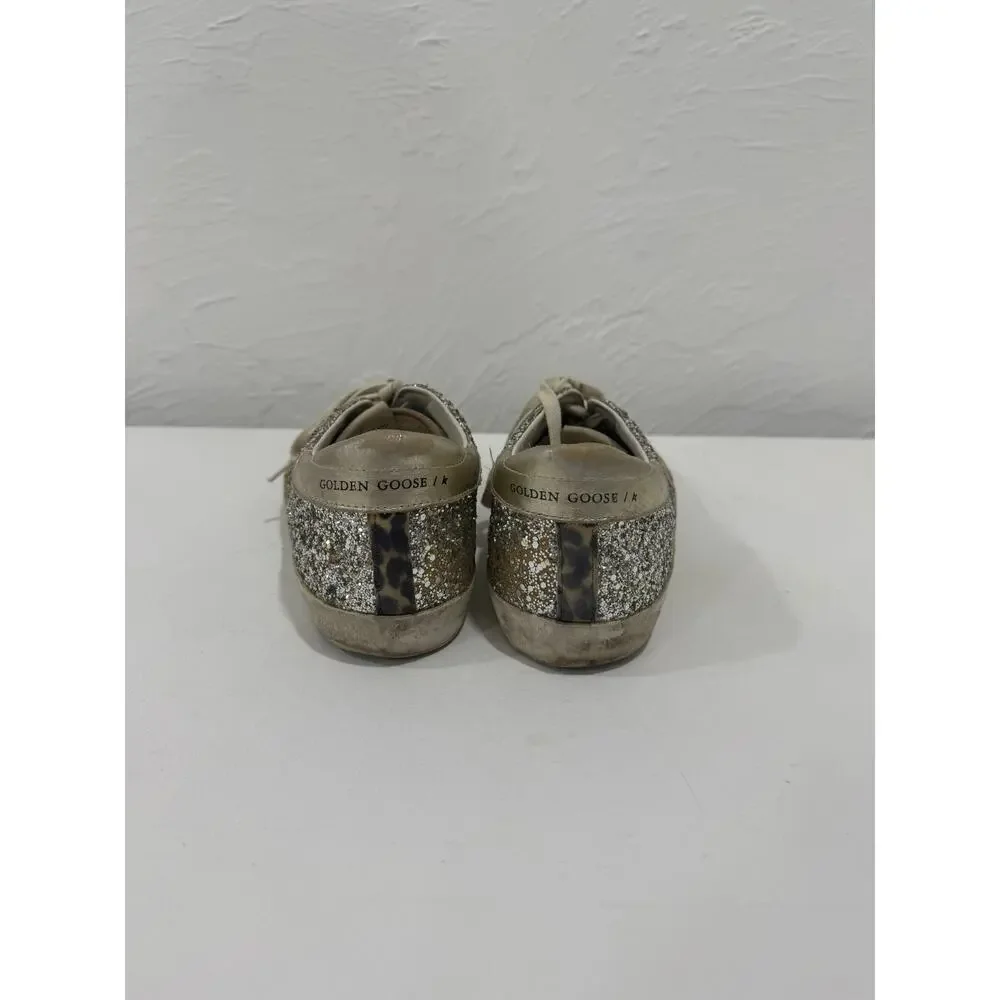 Golden Goose Silver Glitter Suede Superstar Lace Up Sneakers Size 42